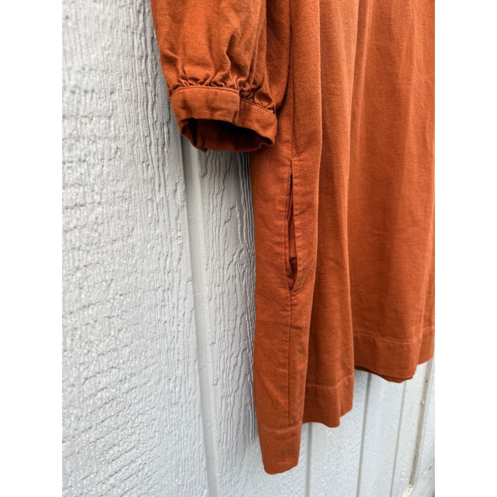 Who What Wear XS Dress Boho Linen Blend Burnt Orange Lace Up Puff Sleeve - Picture 3 of 9
